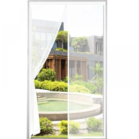 Porta a zanzariera magnetica, spessa 120x220 cm, maglia molto fitta, tenda protettiva contro insetti e mosche con nastro adesivo, barre magnetiche, chiusura automatica, bianca