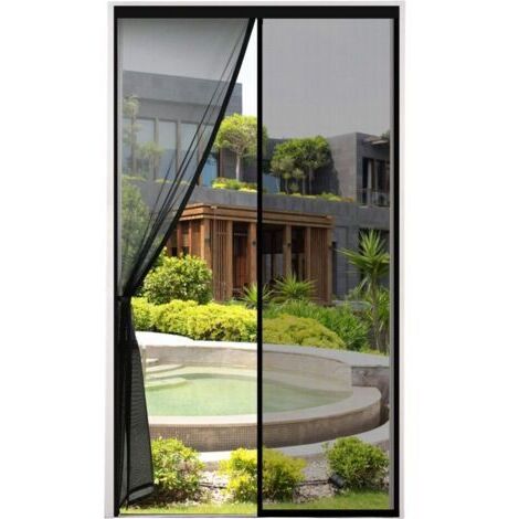 Porta a zanzariera magnetica SPESSA 120x220cm, maglia molto fitta, tenda anti-mosche e insetti con nastro adesivo, bastoncini magnetici, chiusura automatica, nero--TR