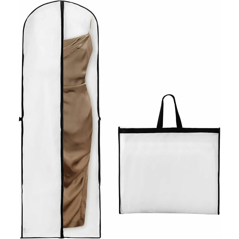 Image of Porta abiti, porta abiti antipolvere bianco 180x60 cm, set porta abiti con manico, borsa porta abiti pieghevole e traspirante, adatto per abiti da