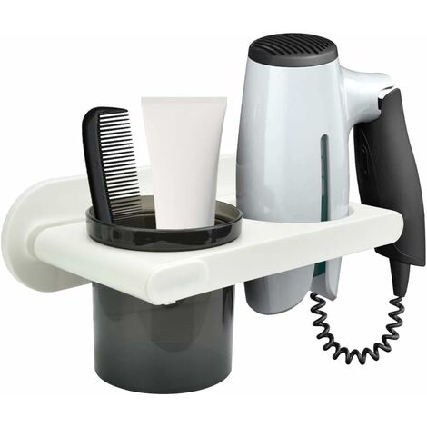 Porta asciugacapelli bianco/nero attrezzi per capelli a parete scaffali  adesivi per bagno scaffali per asciugacapelli - AliExpress