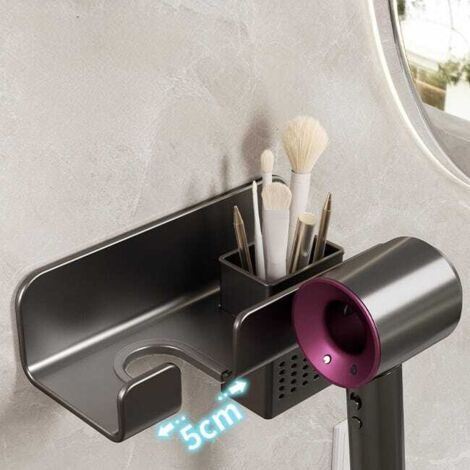 Porta asciugacapelli da parete nero – Organizer da bagno compatto e multifunzionale 24x11x8 cm