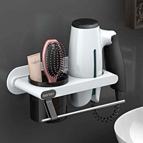 Porta Asciugacapelli, Portaoggetti per Bagno WC, Porta Asciugacapelli a Parete Senza Punzonatura, Porta Asciugacapelli da Bagno Multifunzionale 1 Portaoggetti