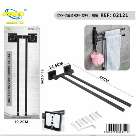 PORTA ASCIUGAMANI 2 ASTE SUPPORTO PER BAGNO DA MURO ASTA CASA NERO 02121