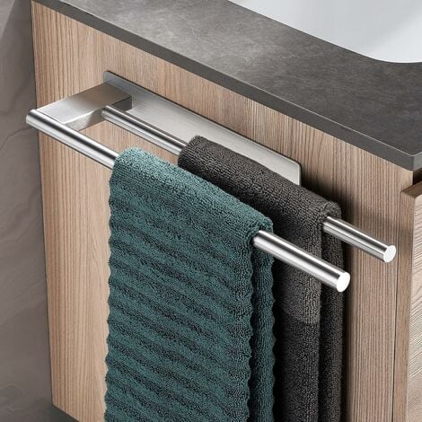 Porta Asciugamani Bagno Portasciugamani Doppio in Acciaio Inox Adesivo Porta Salviette da Parete per Bagno Cucina Argento