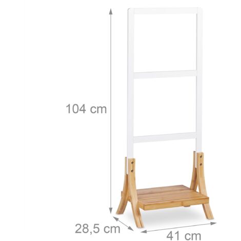 Porta asciugamani da terra con 3 barre in legno bianco 130002273