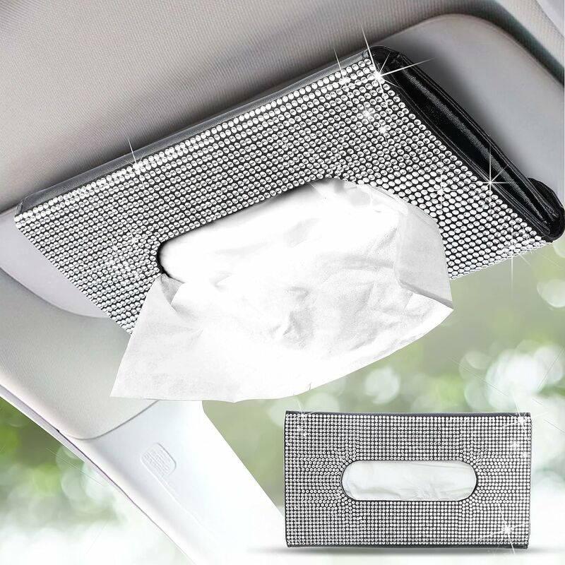Image of Fortuneville - Porta asciugamani di carta per visiera parasole per auto lucida Porta asciugamani di carta Crystal Glitter custodia in pelle sintetica