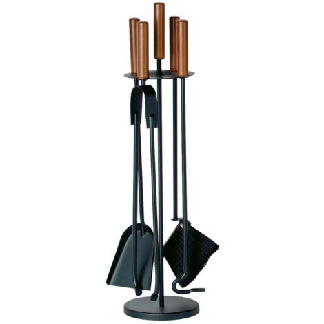Porta attrezzi camino acciaio nero 4 accessori h.65 d. 20 cm. Made in Italy