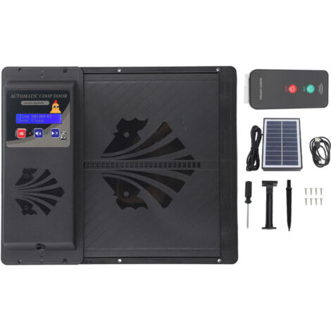 Porta automatica per pollaio 3 in 1 ad energia solare USB con apertura orizzontale, timer, sensore di luce e telecomando - Nera