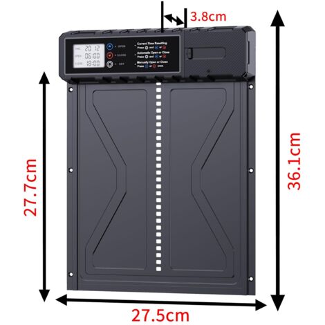 Porta automatica per pollaio, a batteria con schermo LCD programmabile, impermeabile, porta automatica per pollaio in alluminio con timer, porta automatica per pollaio, apriporta verticale (nero)