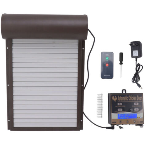 Porta automatica per pollaio con sensore di luce e telecomando, porta per pollaio 3 in 1 per allevamenti di bestiame, 100-240 V, marrone, spina UE