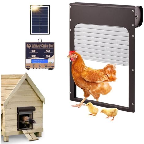 Porta automatica per pollaio Ej.Life, porta automatica per pollaio con timer, batteria o energia solare per pollame