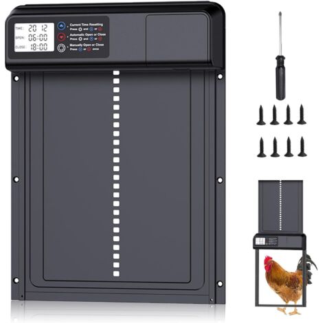 Porta automatica per pollaio, Porta per pollaio a batteria, Porta automatica per pollaio in alluminio con timer, Lega di alluminio, Display LCD impermeabile, Funzione anti-pizzicamento