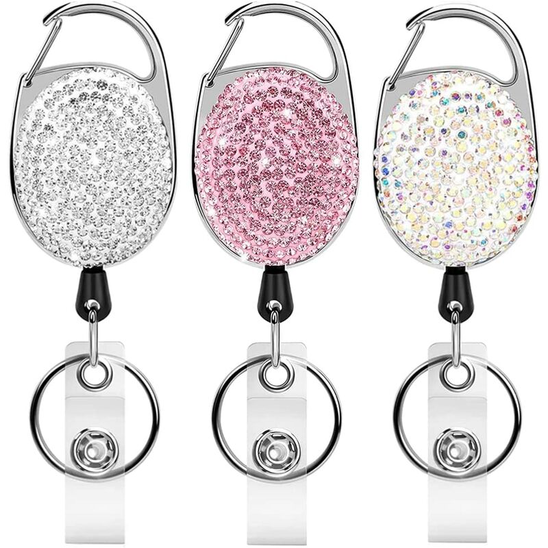 Porta badge retrattile Porta badge con strass Clip...
