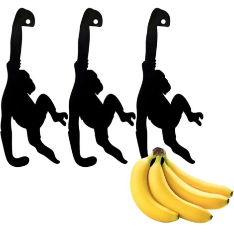 Porta banane a forma di scimmia, set da 3 pezzi, supporto per banane a forma di scimmia, pratico porta frutta, gancio per frutta a forma di scimmia, supporto per banane per cucina e sala da pranzo