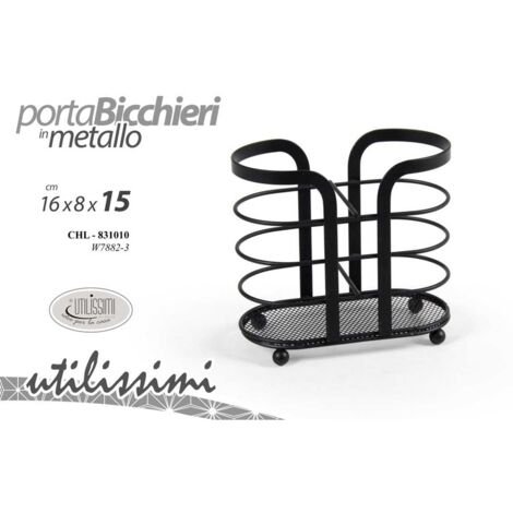 PORTA BICCHIERI DOPPIO IN METALLO NERO 16 X 8 X H15 CM