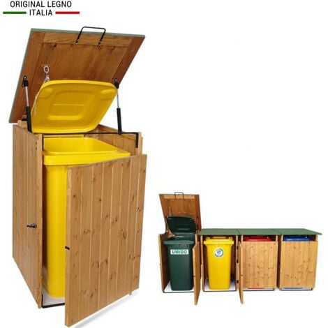 Porta Bidone Rifiuti In Legno box copribidone MADE IN ITALY  L74 x P86 x 116H