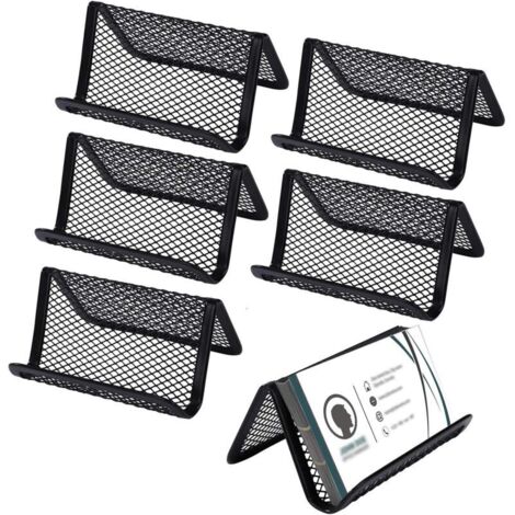 Porta biglietti da visita in rete metallica, espositori per biglietti da visita, porta biglietti da visita in metallo, supporto per telefono per ufficio, 6 pezzi (nero)