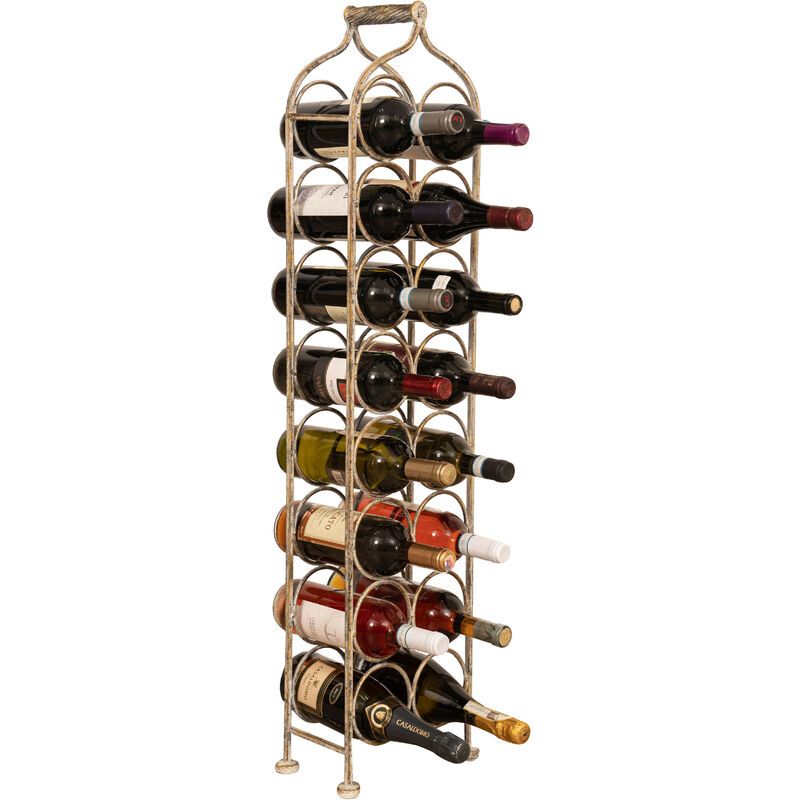 Image of Porta bottiglie vino in ferro battuto cantinetta porta spumante 105x25 cm espositore porta vino da terra 16 bottiglie Enoteca - Bianco anticato
