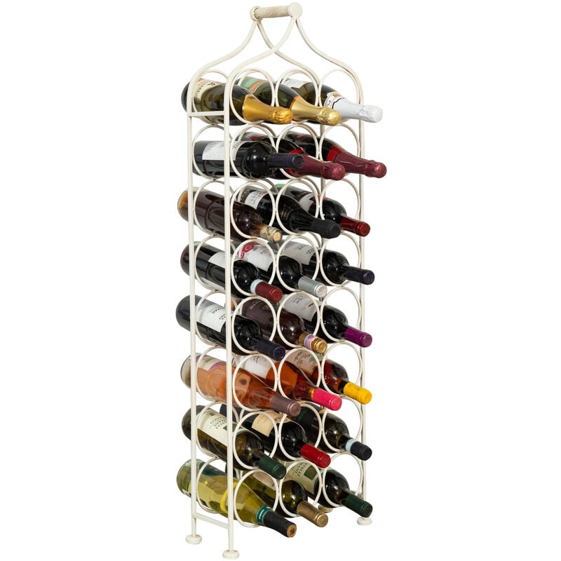 Image of Porta bottiglie vino in ferro battuto cantinetta porta spumante 106x36 cm espositore porta vino da terra 24 bottiglie Enoteca - Bianco anticato