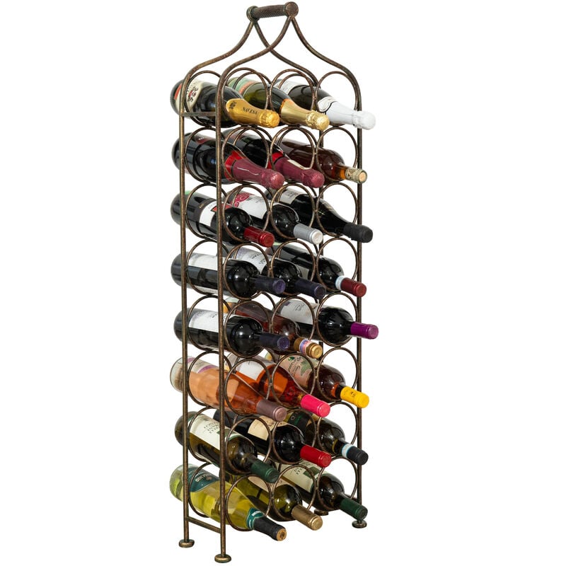 Image of Porta bottiglie vino in ferro battuto cantinetta porta spumante 106x36 cm espositore porta vino da terra 24 bottiglie Enoteca - Nero anticato