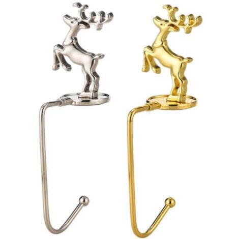Porta calcetines navideños para árboles de Navidad, ganchos de seguridad para chimeneas y suministros para fiestas navideñas (un reno dorado y plateado)