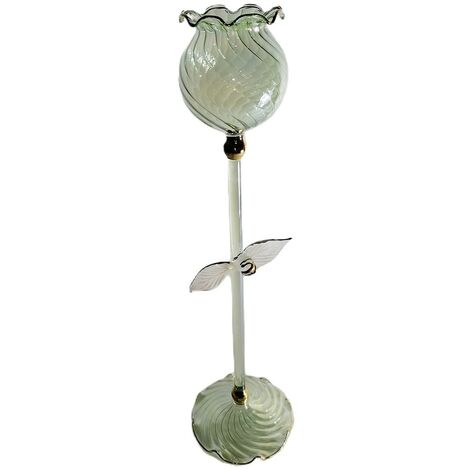 Porta candela candeliere bugia in vetro soffiato con fiore bianco h 30 made in Italia  particolare vintage moderno