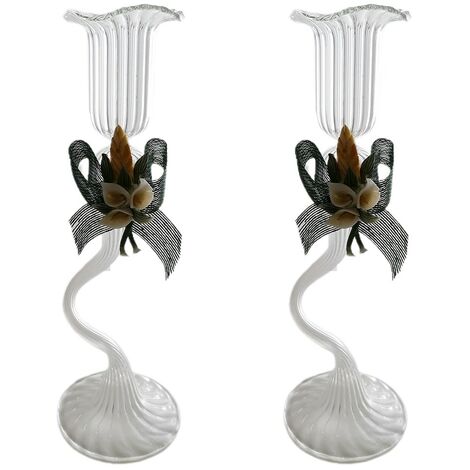 Porta candela candeliere bugia in vetro soffiato set da 2 con fiori made in Italia particolare vintage moderno