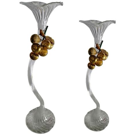 Porta candela candeliere bugia in vetro soffiato set da 2 con uva ambra made in Italia particolare vintage moderno