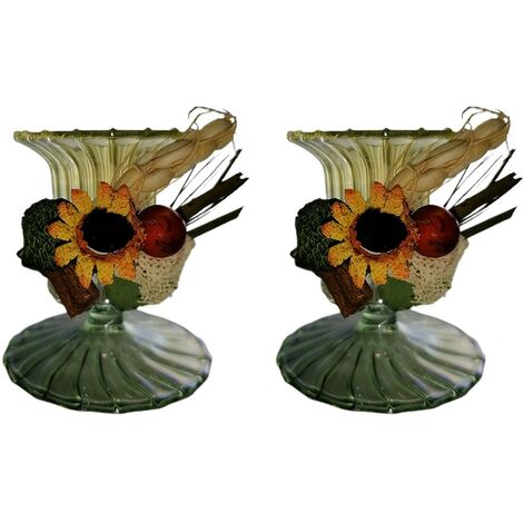 Porta candela candeliere bugia in vetro soffiato verde set da 2 con fiore made in Italia particolare vintage moderno
