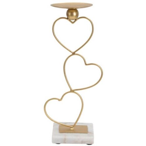Porta candela decorativo struttura in metallo color oro e marmo per interni -Cuori
