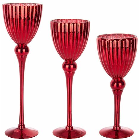 Porta candela "Elodie" decorativo natalizio in Vetro colore Rosso Set 3