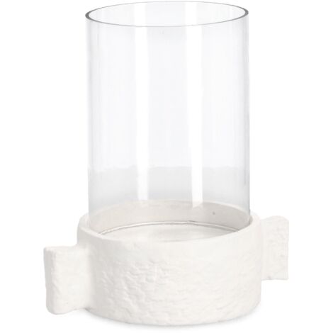 Porta candela hisar bianco h 31cm fatto con materiale in alluminio e vetro fatto a mano e con eventuali variazioni di colore, -17.25 x 12.75 x h 35cm
