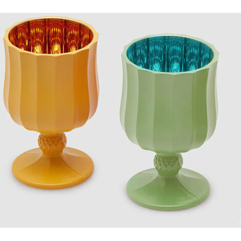 PORTA CANDELA IN VETRO SATIN CALICE H11,6XD7CM COLORI ASSORTITI GIALLO O VERDE