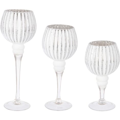 Porta candela "Sheila" decorativo natalizio in Vetro color Argento Set 3 -Argento