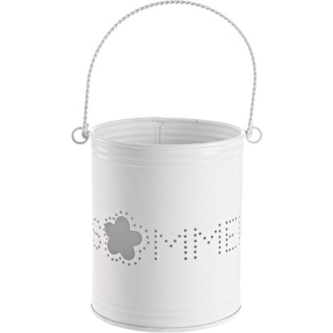 porta candele a forma di secchio  realizzato in ferro in 2 tonalità di colore -Ø12 x h 14cm / Bianco