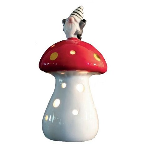 Porta Candele Bosco Incantato Fungo con Gnomo T-Light 22 cm