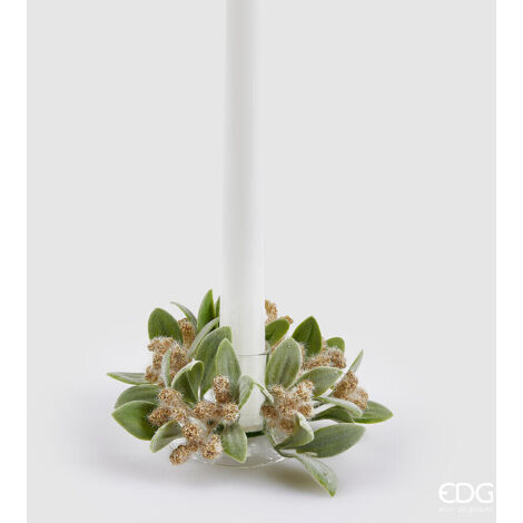 Porta candele con corona di foglie verdi, di Ø 11 per decorazioni natalizie