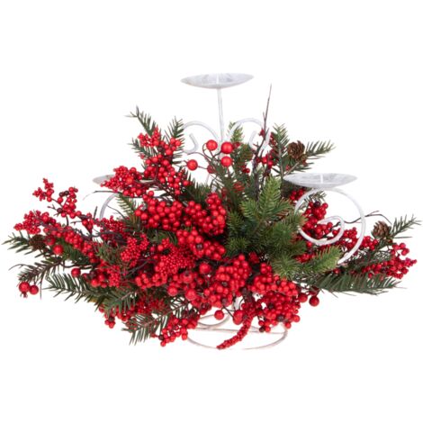 Porta candele x3 con abete rosso H40 cm per decorazioni natalizie