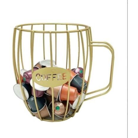 Porta capsule di caffè da 12x18 cm, porta capsule di caffè in metallo, cestino porta capsule di caffè per piano di lavoro della cucina, bar del caffè, organizer per postazione caffè (oro)