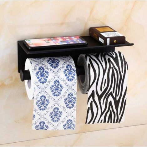 Porta carta igienica a doppia colonna in alluminio - Doppio rotolo, pratico ed elegante per il bagno 25,511,58 cm - Nero