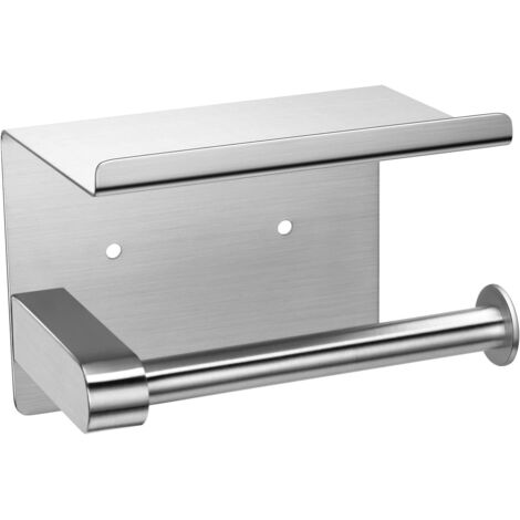Porta carta igienica a parete in acciaio inox, montaggio a vite o adesivo 3M, argento, 14 x 10,6 x 10 cm