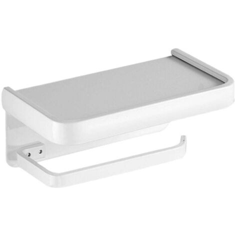 Porta carta igienica adesivo, porta carta igienica a parete con ripiano in acciaio inox, porta carta igienica senza fori per bagno e cucina (doppio strato, bianco)