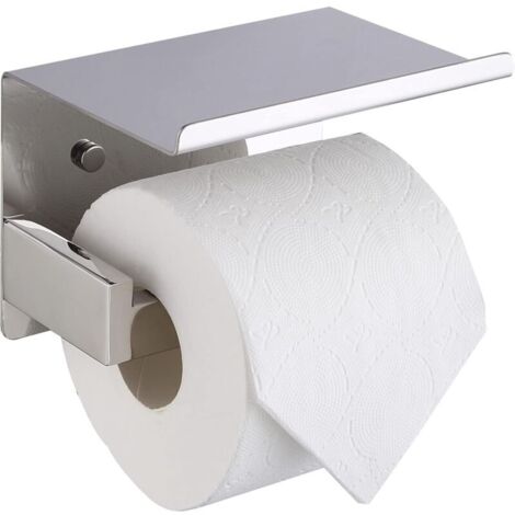 Porta carta igienica con ripiano, porta carta igienica cromato in acciaio inox SUS 304 autoadesivo o da parete, H1103B-Ineasiscer