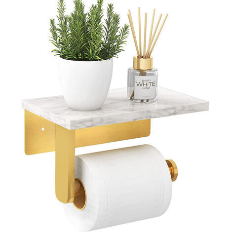 Porta carta igienica con ripiano/Porta carta igienica in marmo in acciaio inox 17 cm Mensola oro (oro)