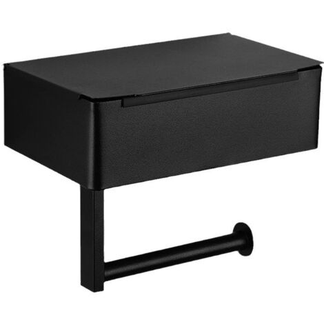 Porta carta igienica con ripiano - Porta salviette umidificate per tutti i bagni - Organizer da parete in acciaio inox - Nero opaco