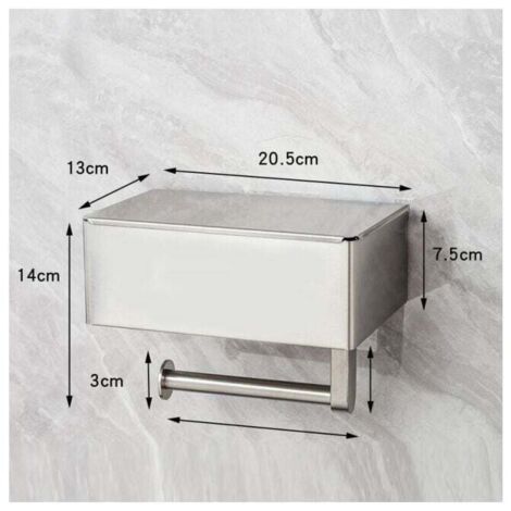 Porta carta igienica con scatola per salviette umidificate in acciaio inox - Senza fori - Con ripiano - Montaggio a parete - Carta igienica - Per bagno - Spazzolato