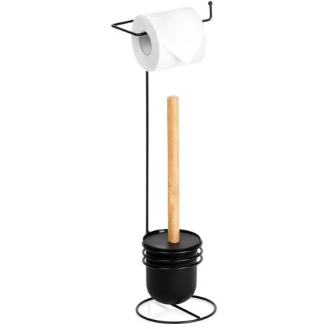 PORTA CARTA IGIENICA CON SPAZZOLINO PER WC, SET BAGNO NERO 53 CM