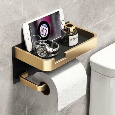 Porta carta igienica da parete con supporto per cellulare, moderno porta carta igienica in viscosa, oro e nero