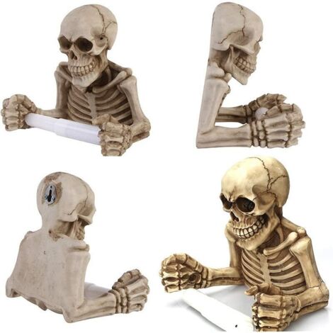 Porta carta igienica, decorazione a forma di scheletro per rotolo di carta igienica, decorazioni spettrali per Halloween, porta carta igienica da parete per bagno e cucina (resina)