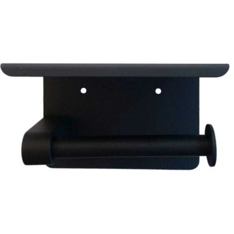 Porta carta igienica igienico autoadesivo con ripiano in acciaio inox - 13,5x9x10cm - Nero opaco